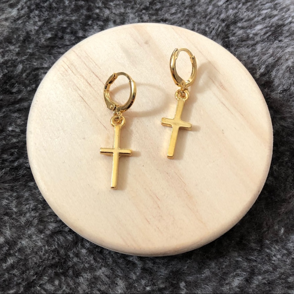 Small Yellow Gold Cross Earrings